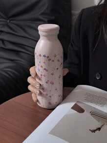 1 pieza Botella de agua de 450ml/15.22oz estilo japonés de la serie floral, taza de leche recta, vaso aislado de doble pared de acero inoxidable original, termo, taza de viaje y uso al aire libre, cantimplora para gimnasio y deportes, taza de fondo plano, taza para coche, vajilla para invierno y verano, regalo para fiestas - Multicolor - Ver 7