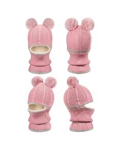 1 件儿童冬帽，带面罩和围巾 - 保暖内衬针织帽 - 雙球圍脖A款 - 查看 9