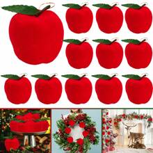 12 Pcs Christmas Apple Ornaments Red Apple Ball Foam Hanging Ornaments Mini Xmas Tree Ornament For Christmas Birthday New Year Party Decor Supplies - Red - View 1