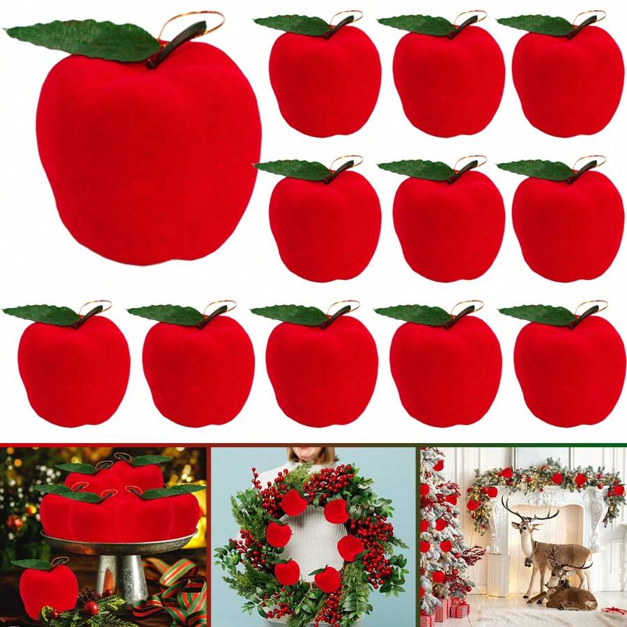 12 Pcs Christmas Apple Ornaments Red Apple Ball Foam Hanging Ornaments Mini Xmas Tree Ornament For Christmas Birthday New Year Party Decor Supplies - Red - View 1