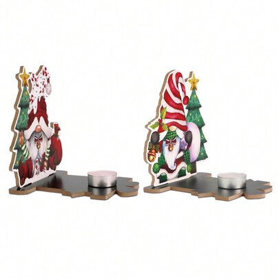 Putuo Decor Putuo Decor 1pc Wooden Table Decor Candle Holder With Christmas Tree Christmas Gnome Element, Tealight Candle Stand Desktop Decoration For Home Farmhouse Office Cafe Coffee Shop Fireplace Living Room, Christmas Gift, Halloween, Halloween Decoration