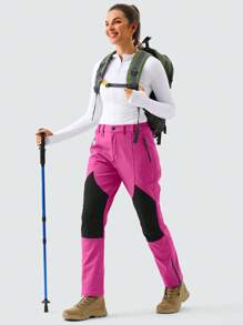 ZUTY Women's Insulated Hiking Pants, Warm Soft Shell Outdoor Ski Pants With Zipper Pockets, Winter Ski Wear - Rose Red - View 9