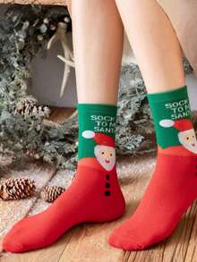5prs/Pack Unisex Snowman & Deer Patterned Knee-High Socks, Suitable For Party, Christmas Decoration, Daily Wear Or Gift, All Season