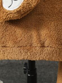 Young Boy 2pcs Plush Warm Solid Color Hoodie Sweatshirt And Pants Casual Outfit, Winter - Coffee Brown - View 5
