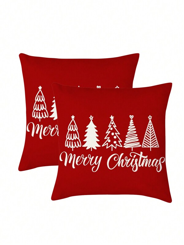 1 pieza Funda de almohada navideña, funda de almohada con diseño de árbol de Navidad, funda de cojín navideño rojo de 45x45cm para sofá, sin incluir el relleno de la almohada