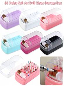 2 In 1 Nail Drill Bit Holder And Nail Drill Bits Cleaner Brush Case, 30 Holes Nail Drill Bits Organizer Display Stand Container Box, Manicure Drill Cleaning Brush, Professional Nail Tools