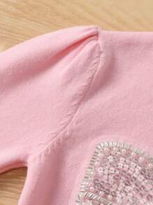 女孩年轻女孩可爱蝴蝶针织套头衫，适合春/秋/冬日常穿着 - 粉色 - 查看 5