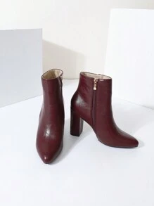 Timesize Burgundy Women Short Boots, Fashion Ankle Boots, Thick Heel Boots, Super High Heel Boots, Winter Boots - Burgundy - View 6