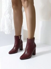 Timesize Burgundy Women Short Boots, Fashion Ankle Boots, Thick Heel Boots, Super High Heel Boots, Winter Boots - Burgundy - View 4