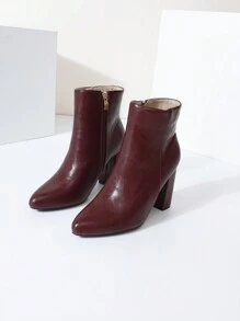 Timesize Burgundy Women Short Boots, Fashion Ankle Boots, Thick Heel Boots, Super High Heel Boots, Winter Boots - Burgundy - View 8