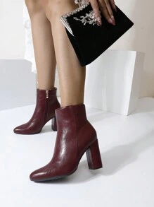Timesize Burgundy Women Short Boots, Fashion Ankle Boots, Thick Heel Boots, Super High Heel Boots, Winter Boots - Burgundy - View 3