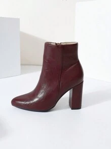 Timesize Burgundy Women Short Boots, Fashion Ankle Boots, Thick Heel Boots, Super High Heel Boots, Winter Boots - Burgundy - View 9