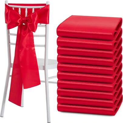 8/12/16pcs Red Satin Bowknot Chair Covers, Suitable For Wedding Reception, Events, Banquets, Hotel Decorations And More