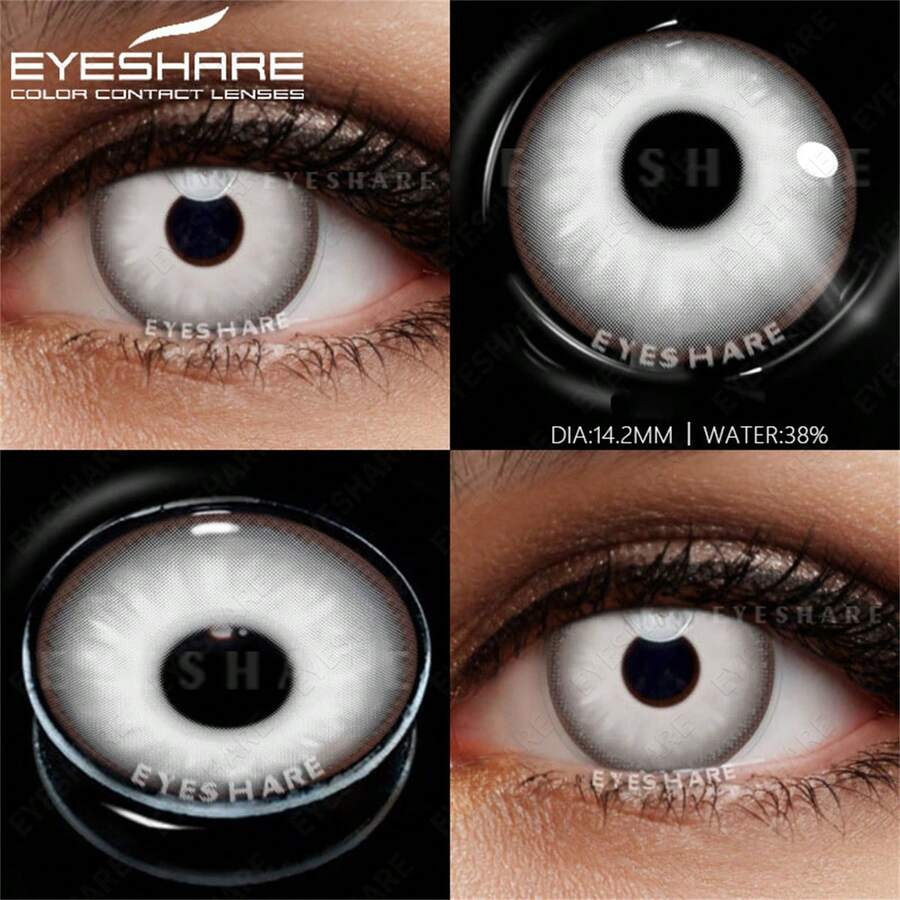 Eyeshare 1 副 Cosplay 彩色隐形眼镜，适合眼睛，多色镜片，动漫 Cosplay 灰色眼镜片，黑色镜片，万圣节服装 Cosplay - 灰色 - 查看 1
