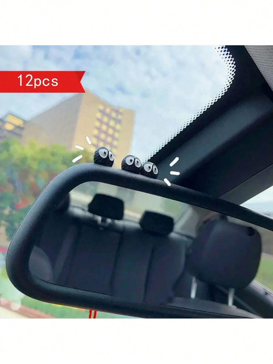 12pcs Cute Little Charcoal Rearview Mirror Accessories - Fun Instrument Panel Decor, Suitable For Cute Car Decoration Gifts And Interior Decor - Black - View 1