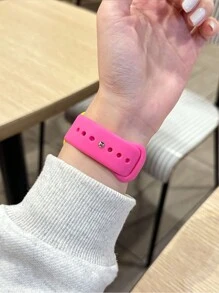 1 件男女通用玫瑰粉色软硅胶扣运动表带，舒适可调节，防水兼容 38/40/41/42/44/45/46/49 毫米，适用于 Series Ultra/SE/11/10/9/8/7/6/5/4/3/2/1，智能手表表带配件 - Hot Pink(無手錶) - 查看 5