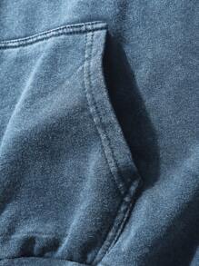 Hemo Men's Washed Vintage Skull Print Drawstring Hooded Casual Sweatshirt - Blue - View 5