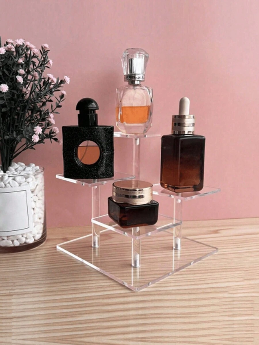 透明亚克力分层展示架，多层方形收纳架，适用于化妆品、香水、小雕像、古董、珠宝，适用于假日海滩、浴室收藏、卧室收藏，容量大 - 無色 - 查看 1