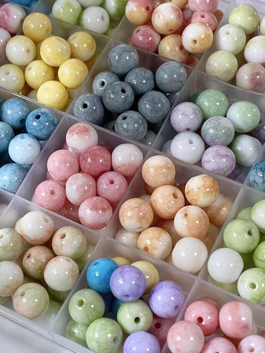 50pcs/Pack 8mm Exquisite Water-Dyed Ceramic, Crackle Glaze, Gradient Dragon Print Glass Beads For DIY Jewelry Making Bracelet & Necklace - 50pcs/pack Porcelain Beads - View 1