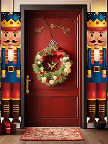 2pcs/Set New Merry Christmas Designs Door Curtains, Banner Couplets Perfect For Decorating Family Christmas Party, Christmas 2025 New Year Party Gift, Christmas Christmas Room Wall Background Decoration, Christmas