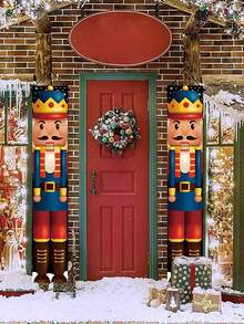 2pcs/Set New Merry Christmas Designs Door Curtains, Banner Couplets Perfect For Decorating Family Christmas Party, Christmas 2025 New Year Party Gift, Christmas Christmas Room Wall Background Decoration, Christmas