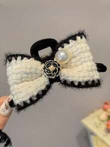 1 件秋冬新款毛绒蝴蝶结发夹、山茶花和发爪发饰、优雅奢华 - 彩色 - 查看 9