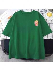 Women's T-Shirt With Popcorn Design - 綠色 - 查看 1