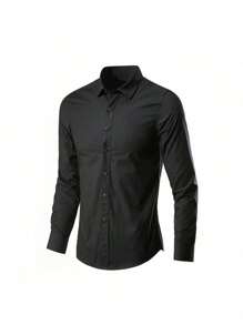 Wardrobe Essential: Men's White Dress Shirt - Long Sleeve, Button Down And Slim Fit - 黑色 - 查看 1