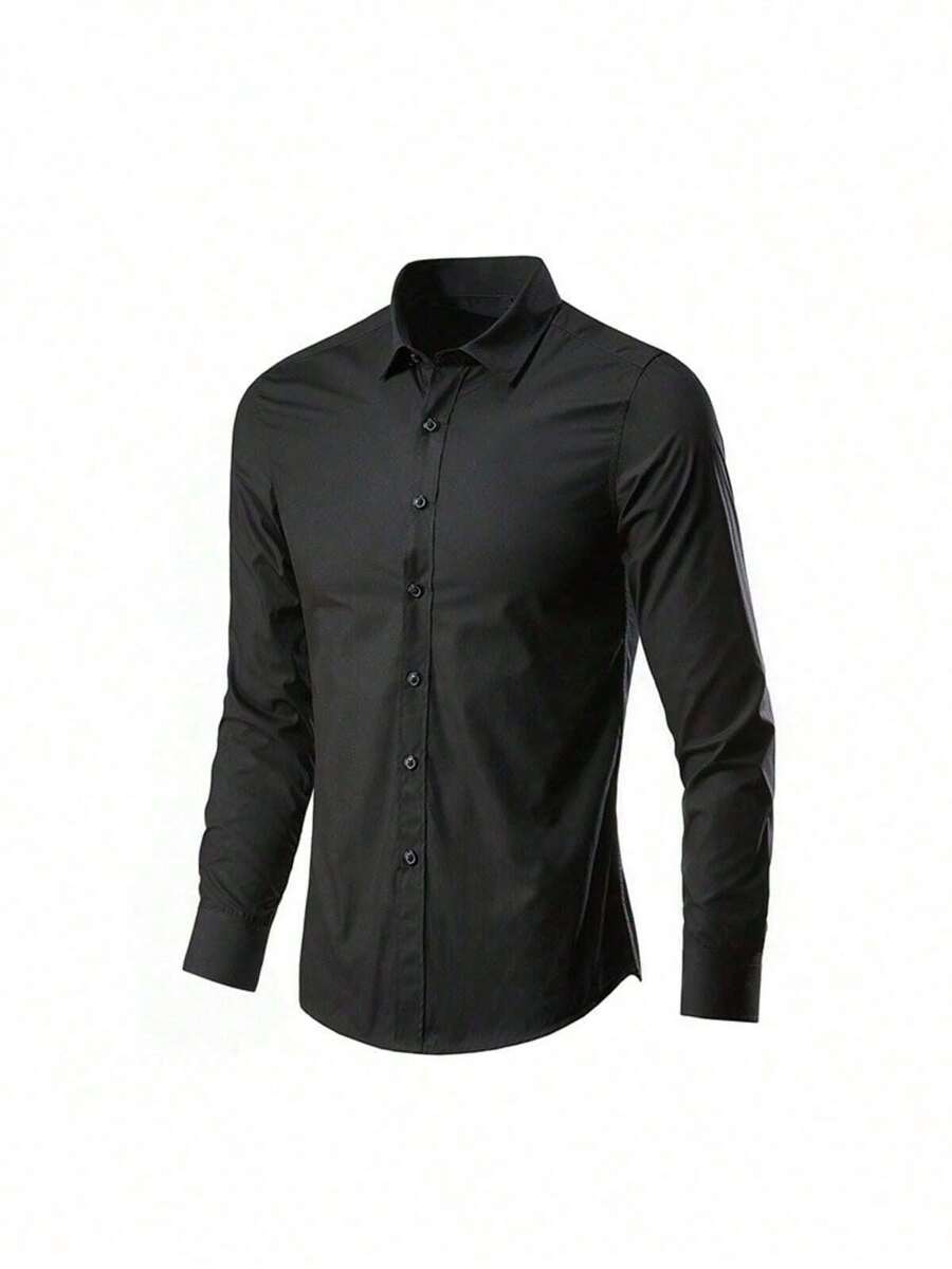 Wardrobe Essential: Men's White Dress Shirt - Long Sleeve, Button Down And Slim Fit - 黑色 - 查看 1