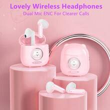 1 件可爱无线耳机，可爱无线音乐耳塞，有趣的无线运动耳机，兼容 iPhone 和 Android 手机，ENC 双麦克风降噪，通话更清晰，13 毫米动态驱动器，带来沉浸式音效，可爱的设计，送给女性的最佳礼物 - 彩色 - 查看 1