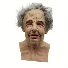 1pc, White-Haired Old Man Mask, Silicone Mask Head Cover, Halloween Costume Props, Halloween Party Costume Mask, Role-Playing Costume Headdress, Prank Head Cover, Suitable For Bars, Clubs, Entertainment Games - Multicolor - View 8