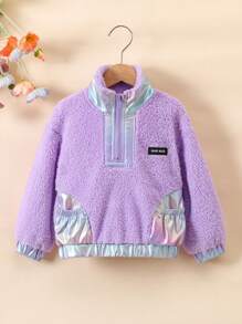 Áo nỉ chui đầu cho bé gái, chất liệu vải nhung mềm mại phối màu ombre, cổ đứng, có khóa kéo, thích hợp cho mùa thu/đông. - Màu tím - Xem 1