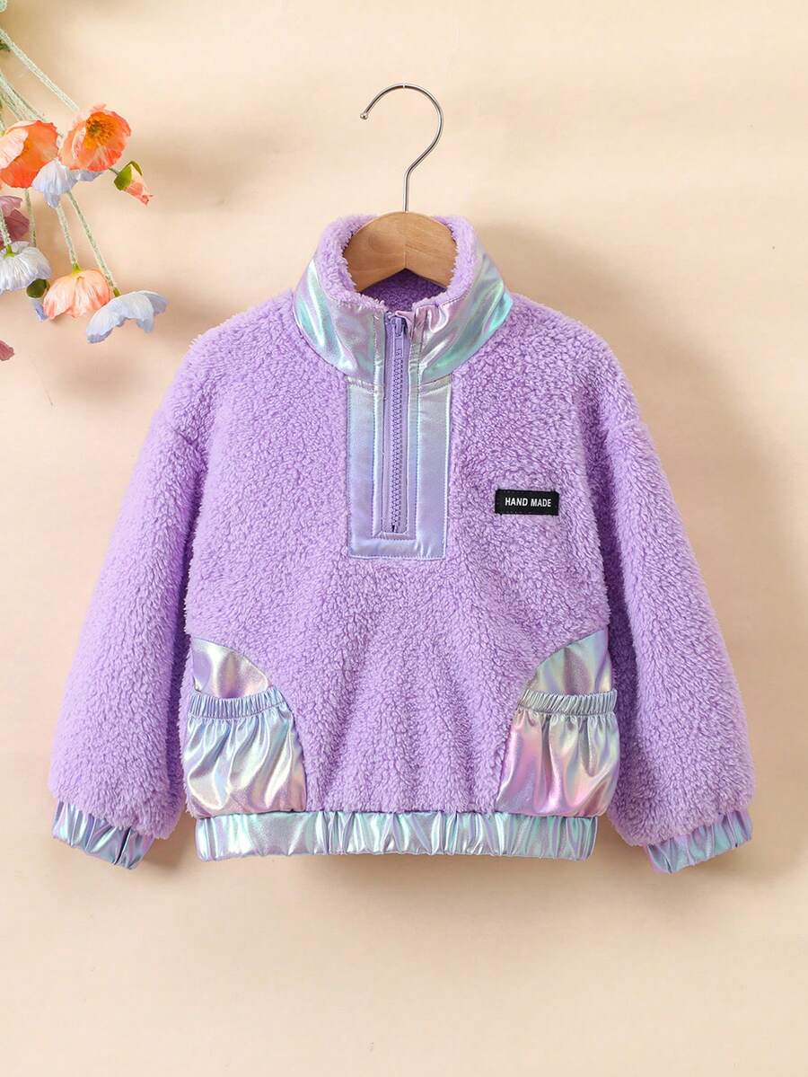 Áo nỉ chui đầu cho bé gái, chất liệu vải nhung mềm mại phối màu ombre, cổ đứng, có khóa kéo, thích hợp cho mùa thu/đông. - Màu tím - Xem 1