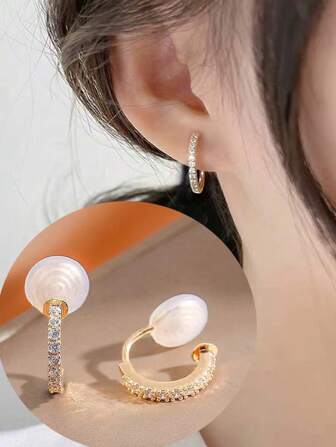 1pair Fashion Cubic Zirconia Hoop Earrings For Women, Copper Alloy Mosquito Coil Ear Clips No Piercing, Delicate Non-Falling Earrings With Elegant Vibe, Suitable For Daily Wear And Holiday Gifts