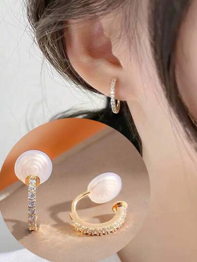 1pair Fashion Cubic Zirconia Hoop Earrings For Women, Copper Alloy Mosquito Coil Ear Clips No Piercing, Delicate Non-Falling Earrings With Elegant Vibe, Suitable For Daily Wear And Holiday Gifts