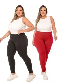 Kit 02 Women's Plush Plus Size Leggings With High Waist And Butt Lift - Đen và đỏ - Xem 4