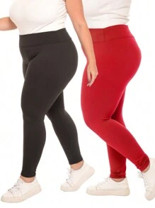 Kit 02 Women's Plush Plus Size Leggings With High Waist And Butt Lift - Đen và đỏ - Xem 2