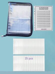 1pc Sparkling PVC Zipper Storage Bag, Cosmetics Storage Box, Convenient Zipper Style Dust-Proof Oxidation-Resistant Earrings Necklaces Bracelets Jewelry Storage Album With 25pcs (100 Card Slots) PVC Bags, A5 Zipper Sparkling 3-Inch Loose Leaf Photo Album, A5 Zipper Loose Leaf Organizer Diary Notebook, DIY 25 Filler Sets,Back To School,School Supplies
