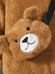 Young Boy 2pcs Plush Warm Solid Color Hoodie Sweatshirt And Pants Casual Outfit, Winter - Coffee Brown - View 4
