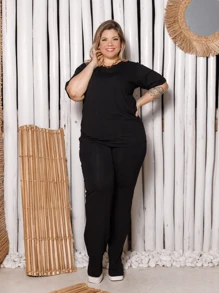 Women's Day Set Straight Pants Short Sleeve Blouse Plus Size