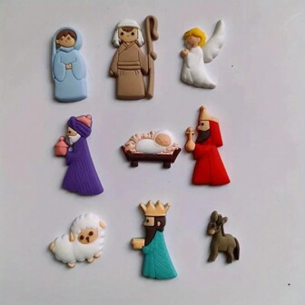 9 pezzi Set di magneti per il frigorifero con scene natalizie, re, angeli: usa le statuine in PVC per celebrare la stagione sul tuo frigorifero o custodia del telefono, per cucina, lavagna per ufficio, armadio, lavastoviglie, decorazione cucina, decorazione casa, regali di Natale per amici credenti, regali di Natale per amici, bomboniere