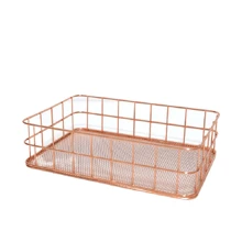 1 pieza Cesta de almacenamiento de metal estilo escandinavo, organizador de escritorio para maquillaje, joyería, artículos de papelería, bocadillos, color dorado, para volver al colegio