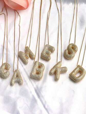 A-Z 锆石字母吊坠项链，男女皆宜的朋克风字母项链，不锈钢时尚嘻哈饰品