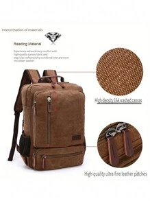 1 Stück modischer Leinwand Rucksack mit großer Kapazität und vielen Taschen, abriebfest, Ledergriff, geeignet für Studenten, Outdoor-Reisen, Geschäftsreisen, Laptop Rucksack, Schulbeutel, Reiserucksack, Campingausflug, Tasche für den Sommer, Rückfahrschule, Laptoptasche, Sporttasche für Männer, Reisenotwendigkeiten, große Tasche, Frühjahrsschulsachen, Schulrucksack, vintage