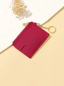 Ultra Thin Faux Leather Mini Wallet With Keychain - Lizard Texture, Zipper Coin Purse And Card Slots, Multi-Slot Compact Card Holder - one-size - View 4