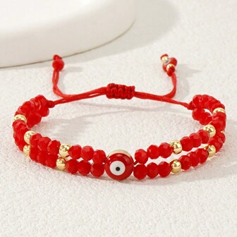 1pc Red Dripping Oil Eye Copper Bead & Red Crystal Women's Charm Bracelet