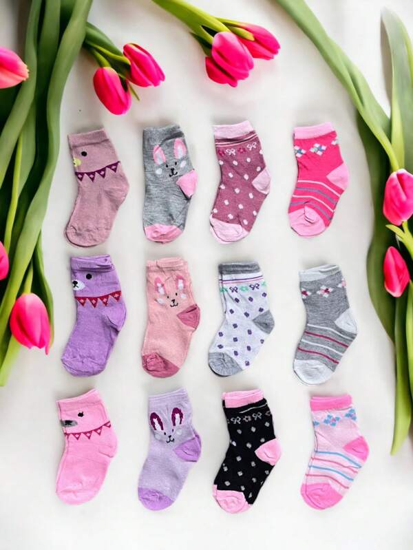 kit 12 par meias  menina crianca bom qualidade  cano curto colorida