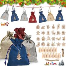 Christmas Advent Calendar 2025, 24 Days Burlap Hanging Advent Calendars Garland Gift Bags Sacks DIY Xmas Countdown Christmas Decorations For Wall Home Office Noel Birthday
