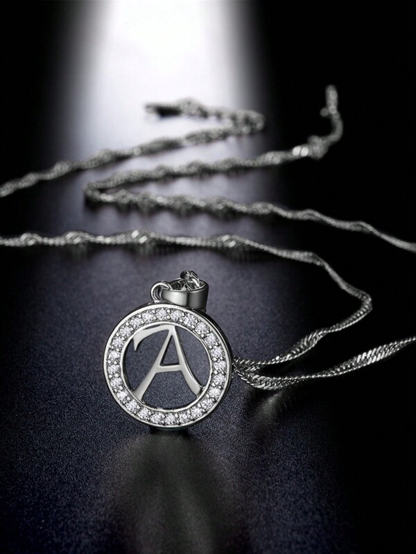1pc Round Cubic Zirconia Letter Necklace For Women Girls Classic Stainless Steel Artistic Alphabet Pendant Name Jewelry Birthday Gifts