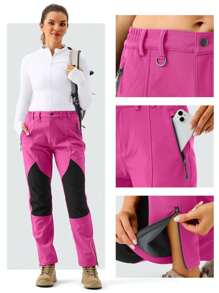 ZUTY Women's Insulated Hiking Pants, Warm Soft Shell Outdoor Ski Pants With Zipper Pockets, Winter Ski Wear - Rose Red - View 5